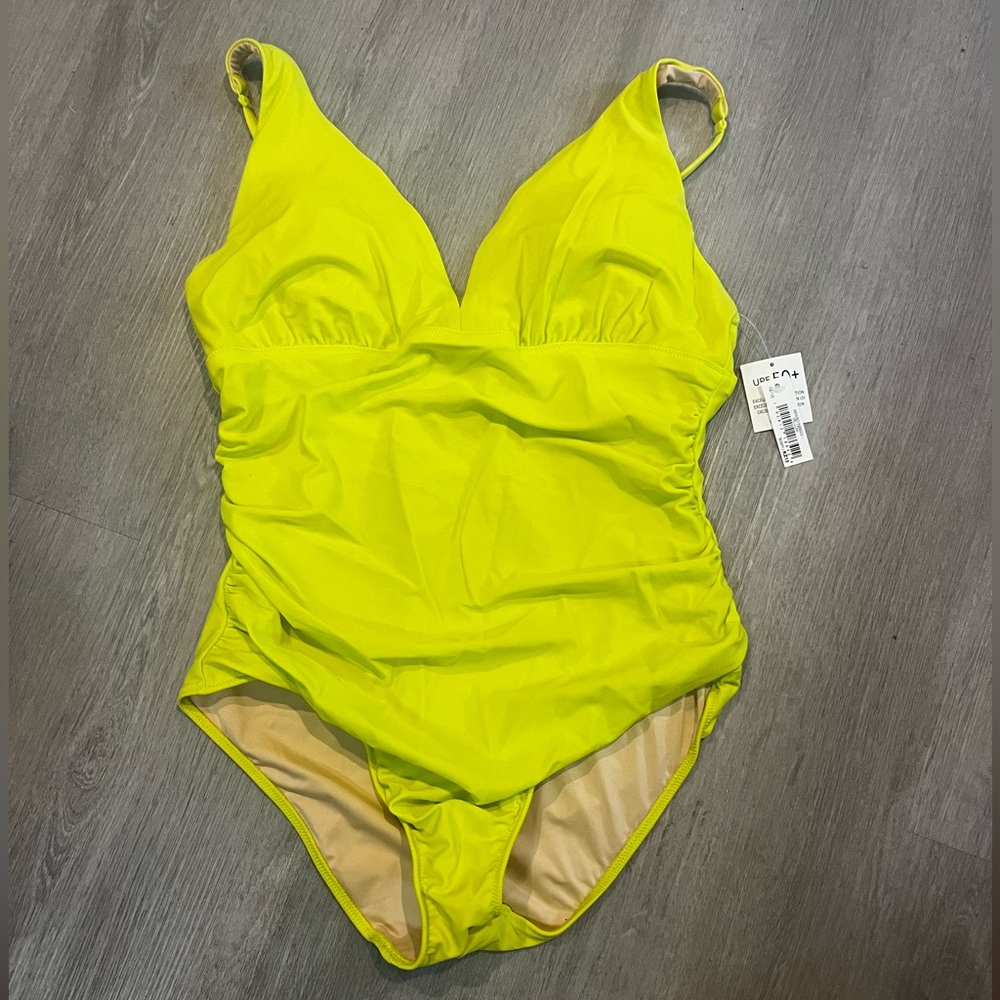 NWT Amazon Essentials Yellow 1 Pc Swimsuit 50+SPF Sz 14